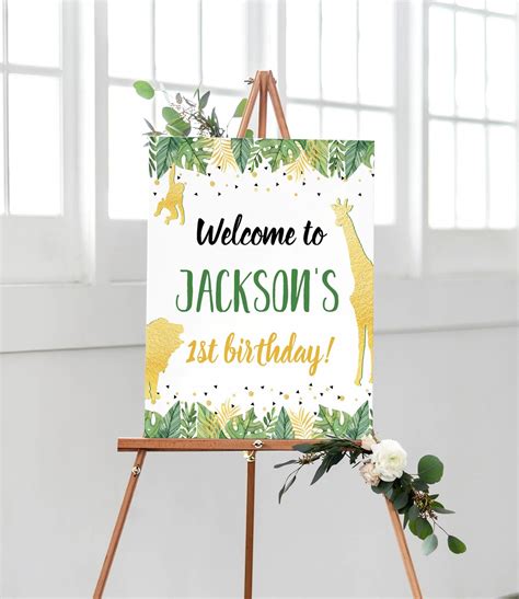 1st Birthday Party Welcome Sign Template Printable Gold Etsy