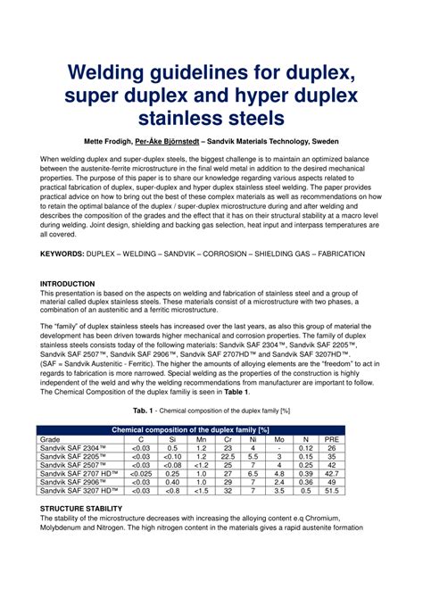 Pdf Welding Guidelines For Duplex Super Duplex And Hyper Duplex Stainless Steels