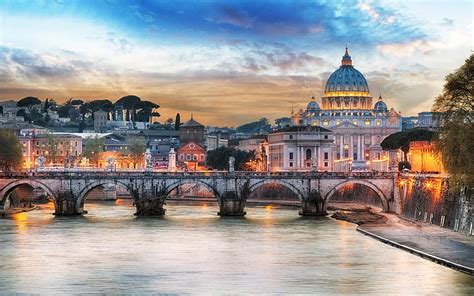 Rome St Peters Basilica Italy Bridge River Tiber Hd Wallpaper Peakpx