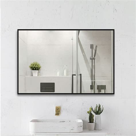 Neutype 38 X 26 Black Bathroom Mirror Modern Aluminum Alloy Frame Rectangular Wall Mounted