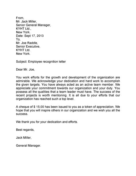 Outstanding Employee Recognition Sample Letters