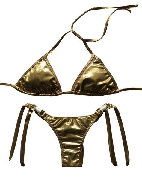 Metallic Gold Brazilian Bikini Set Brazilian Beachwear Adjustable Tie