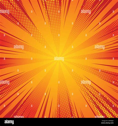 Comic Pop Art Background Speed Lines Halftone Dots Vector Illustration On Red Background Stock