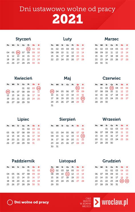 Dni wolne od pracy w 2021 roku. Kalendarz | www.wroclaw.pl