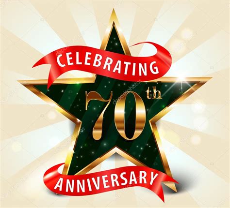 70 Year Anniversary Celebration Golden Star Ribbon Celebrating 70th