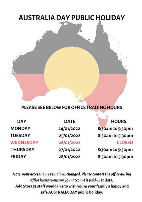 Australia Day Public Holiday Hours Add Storage