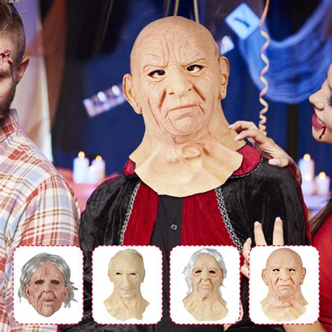 Bald Elder Man Halloween Mask Full Latex Mask Cosplay Holiday Funny