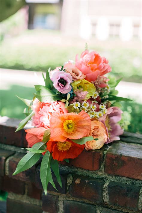 Bright Poppy And Peony Bridal Bouquet Bridal Bouquet Peonies Bridal