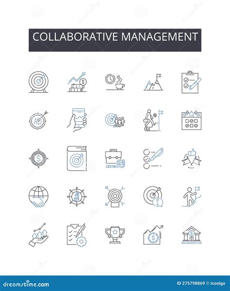 Collaborative Management Line Icons Collection Cooperative Leadership