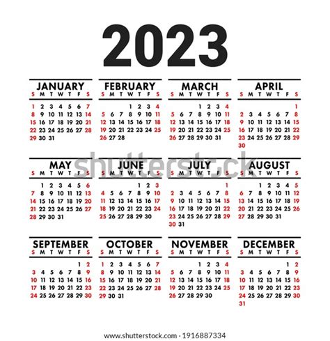Calendar 2023 English Vector Square Wall เวกเตอร์สต็อก ปลอดค่า