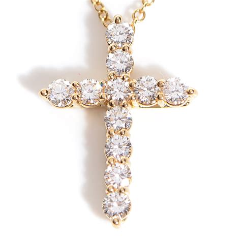 Tiffany K Yellow Gold Diamond Small Cross Pendant Necklace