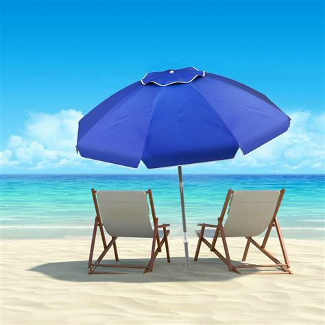 7 Ft Blue Tilt Beach Umbrella Portable Carry