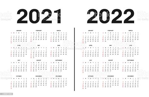 Vetores De Modelo Calendário 2021 E 2022 Modelo De Calendário Nas Cores