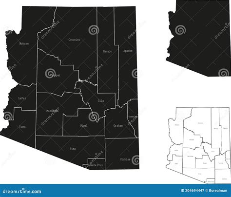 Map Of The Arizona Stock Vector Illustration Of County 204694447