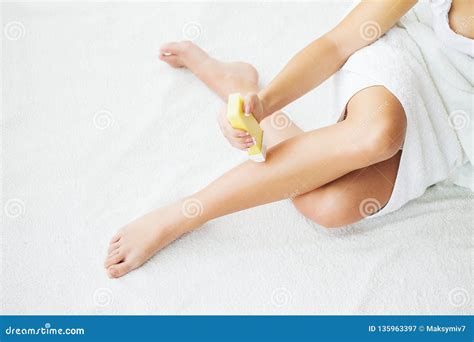 Waxing Beautician Waxing Woman S Leg In Spa Salon Stock Image Image