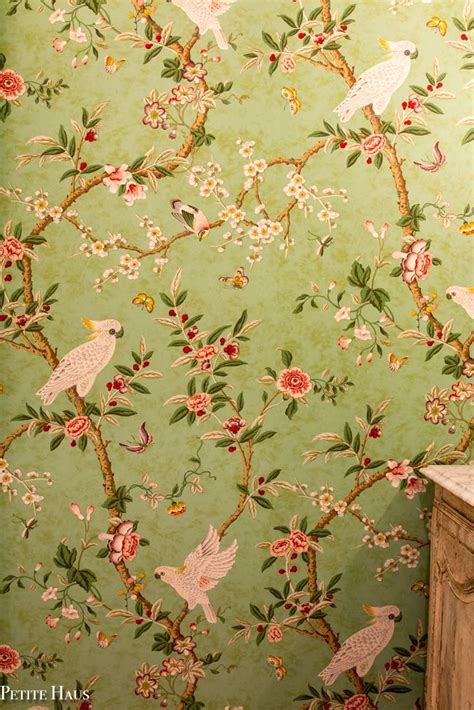 French Country Chinoiserie Powder Room Petite Haus Green Floral