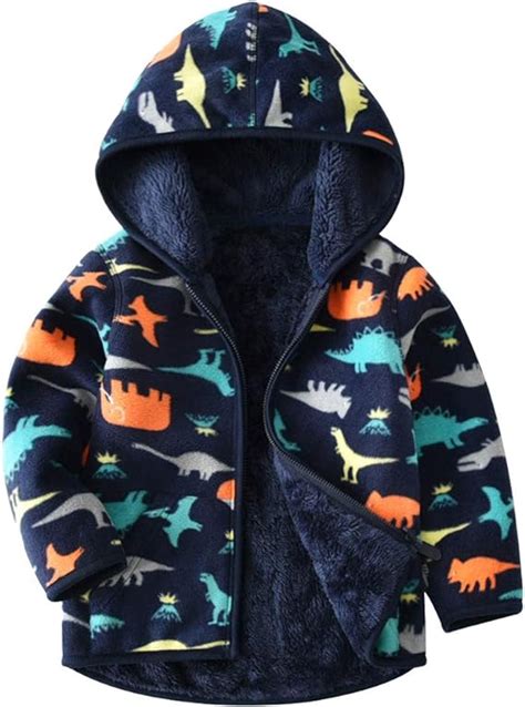 Pauboli Toddler Hooded Fleece Jacket Dinosaur Full Zip Reversible