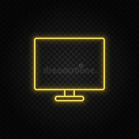 Yellow Neon Icon Monitor Computer Transparent Background Stock