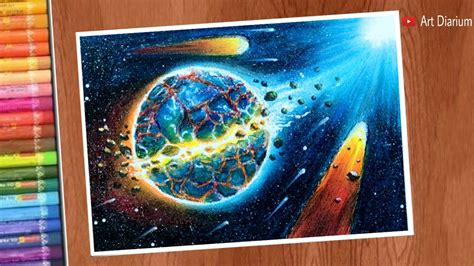 Art With Oil Pastels Planet Destruction Space Scene For Beginners
