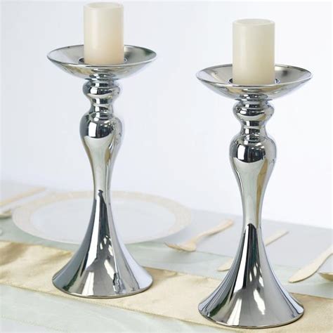 2 Pack 12 Tall Silver Floral Stand Pillar Candle Holder