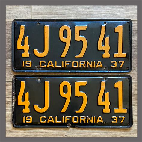 1937 California Yom License Plates For Sale Original Pair 4j9541