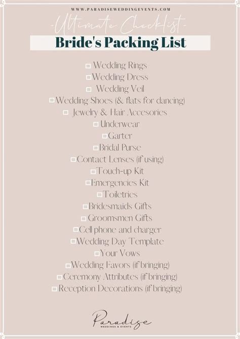 Wedding Favors Bridal Accessories Checklist Bridal Accessories
