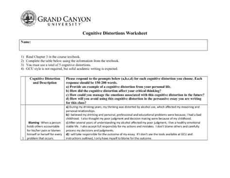 Cognitive Distortions Worksheet