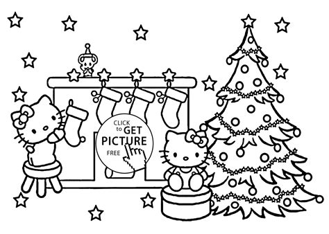 Christmas Hello Kitty coloring pages for kids, printable free