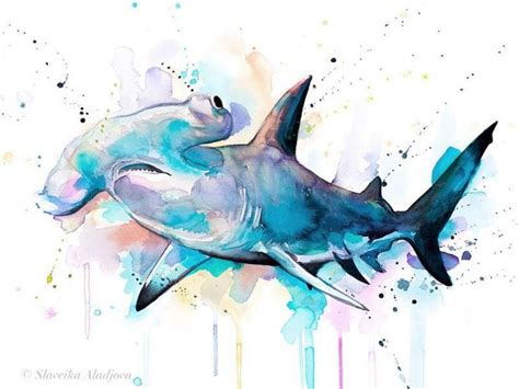 Hammerhead Shark Painting In 2020 Shark Painting Shark Art Sea Life Art
