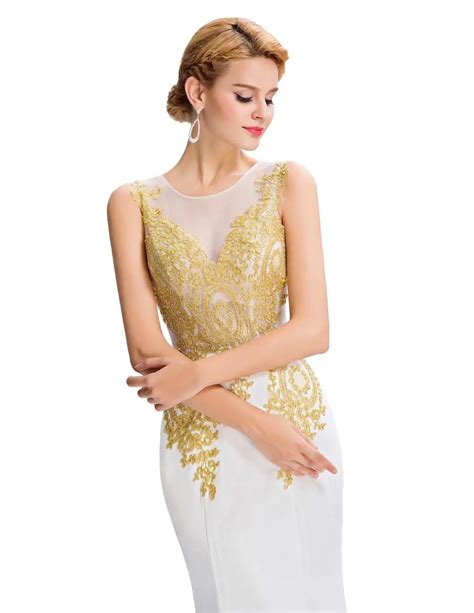 long mermaid gold appliques evening dress