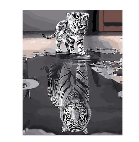 X Cat Reflection Tiger Diy Painting By Etsy