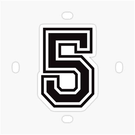 Number 5 Sticker Black And White College Sport Font Sticker For