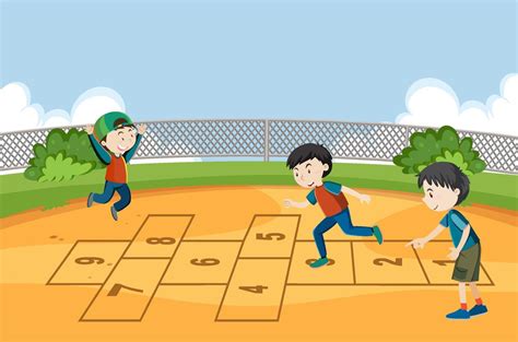 Children Playing Hopscotch Game At The Park 7095113 Vector Art At Vecteezy