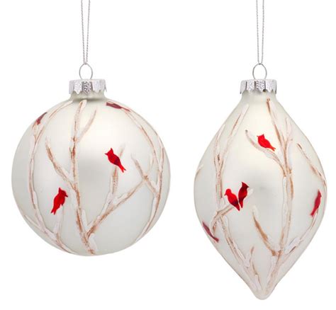 Pack Of 6 Red Cardinal And Tree Branch Painted Glass Ball And Drop
