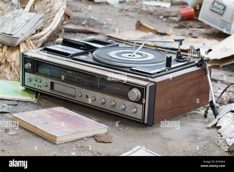 Broken Old Record Player On Floor Of Abandoned Salton Sea Building Usa