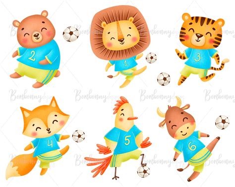 Cute Soccer Animal Clipart Soccer Clipart Football Animals Etsy Uk