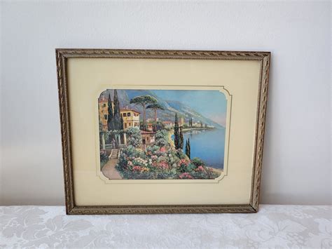 Vintage Mediterranean Seaside Wall Art Print In Wood Frame By Etsy In