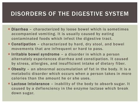 disorders and diseases of the digestive system