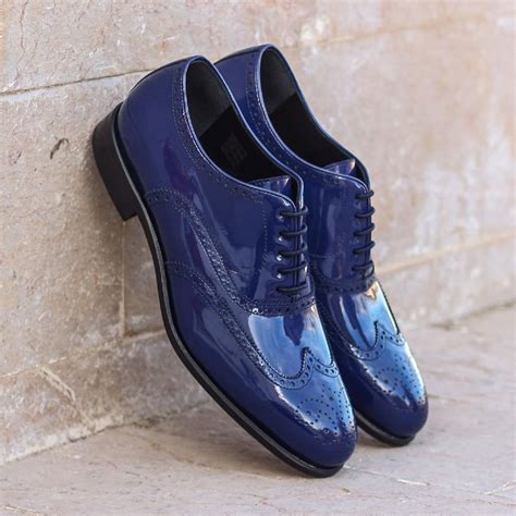 The Wingtip In Cobalt Blue Patent Leather Stylish Shoes For Men