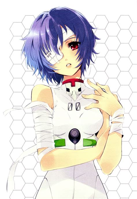 Safebooru 1girl Ayanami Rei Bandage Blue Hair Neon Genesis Evangelion Photoshop Plugsuit Red