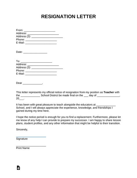 Free Resignation Letters Templates 12 Word Pdf Eforms
