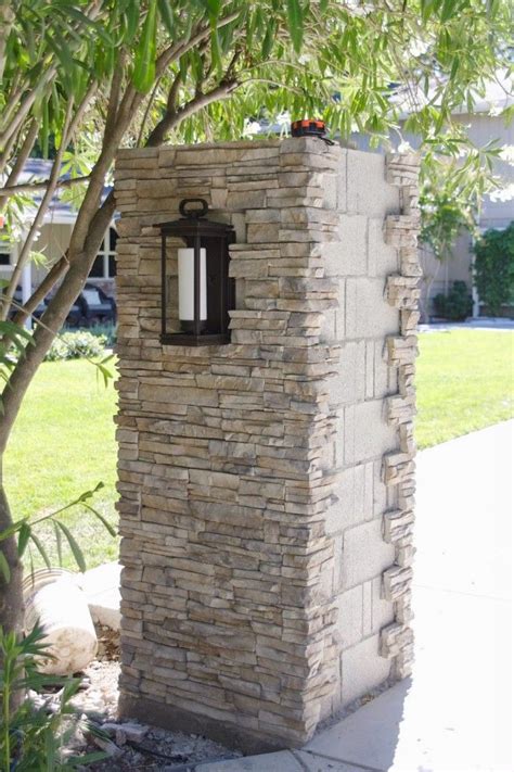 Outdoor Update Stacked Stone Pillar Lights And Progress Simply