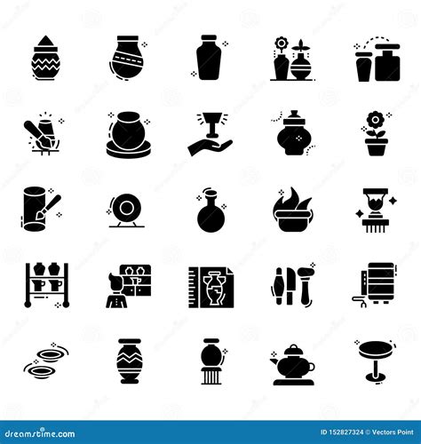 Pottery Glyph Icons Pack Stock Vector Illustration Of Tableware