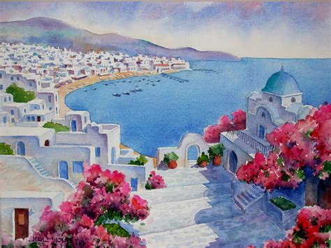 Mykonos Acrylic Oil Painting Oil Painting Landscape Watercolor