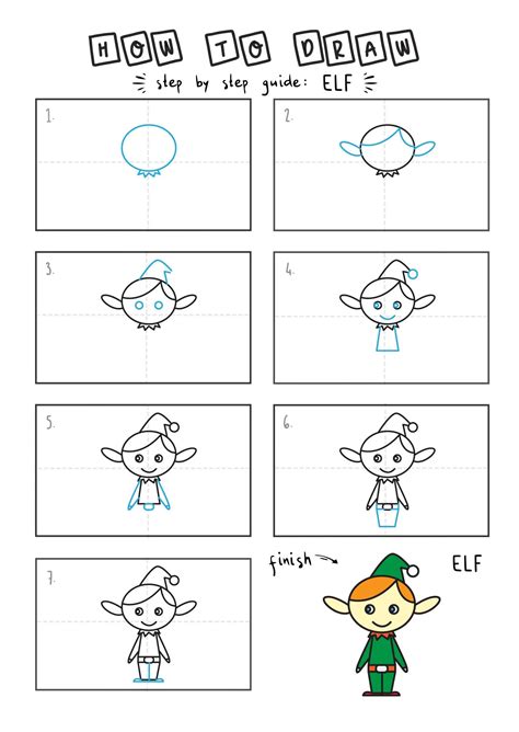 How To Draw A Cheerful Christmas Holiday Elf For Kids Rainbow Printables