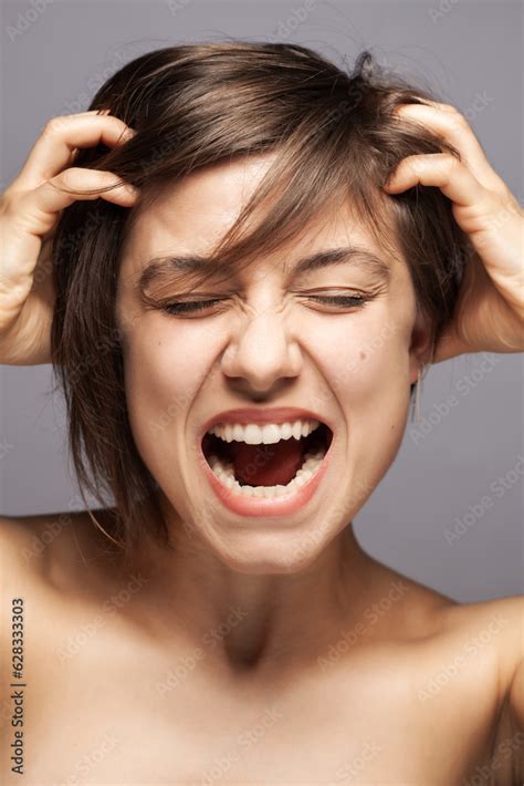 Beautiful Girl Fashion Portrait Surprised Angry Screaming Face