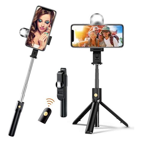 Kueatily Selfie Stick Stativ Mit Licht 4 In 1 Mini Selfie Stick Mit