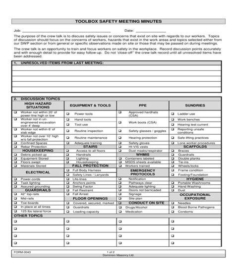 Free 10 Safety Meeting Forms In Pdf Ms Word Excel