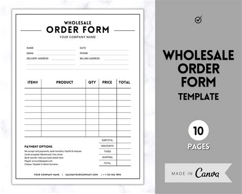 Wholesale Order Form Template Editable Canva Template Etsy Singapore