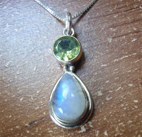 Moonstone And Faceted Peridot Teardrop 925 Sterling Silver Pendant